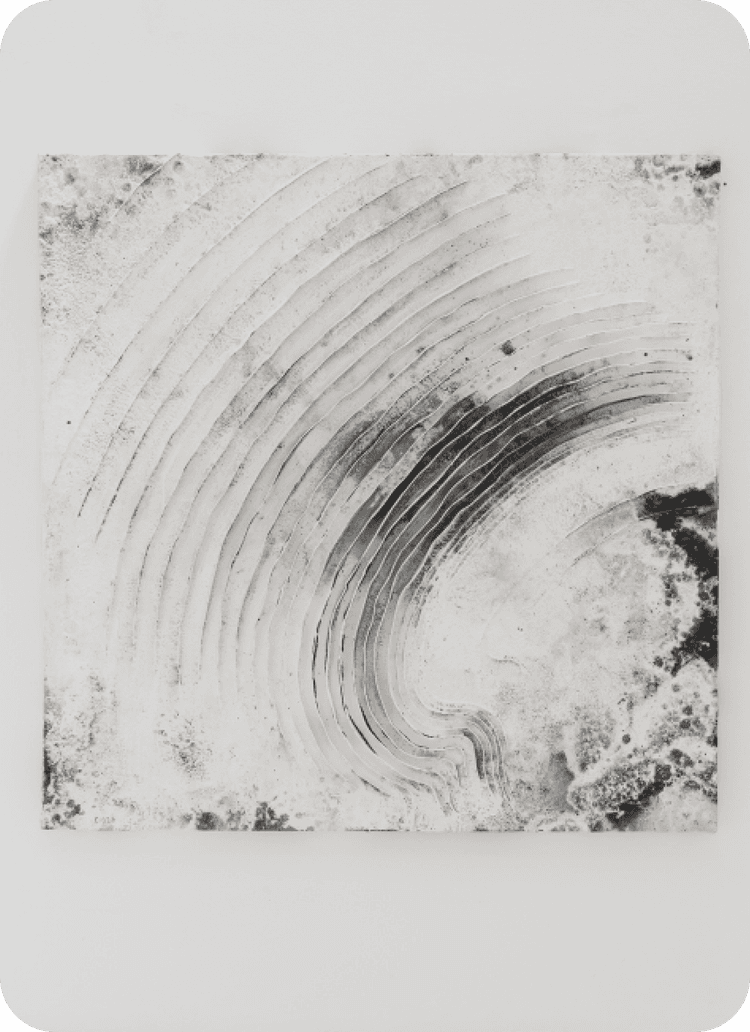 Abstract black and white artwork with textured relief – Contemporary piece with organic movement and tactile surface.